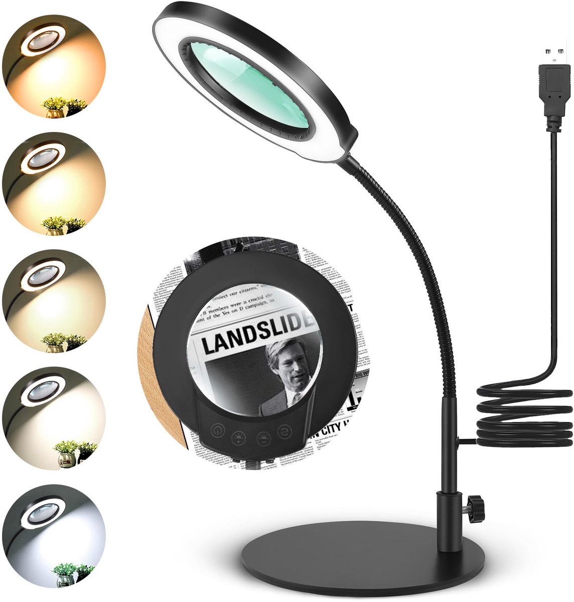 SnelShoppen - Professionele LED-loeplamp 10x Vergrootglas met Licht, Tafelloep met 5 Kleurmodi voor Naaien, Knutselen, Lezen, Repareren, Handwerk en S