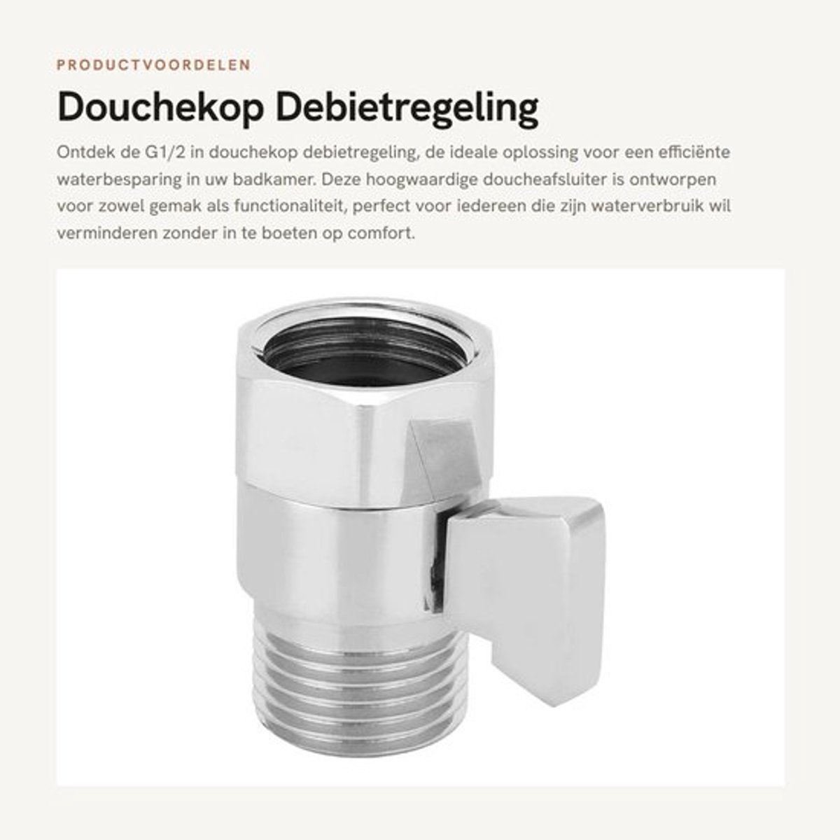 Douchekop Debietregeling - Waterbesparingsklep - Koper - Doucheafsluiter - Geschikt voor G1/2 aansluiting - Inclusief adapter