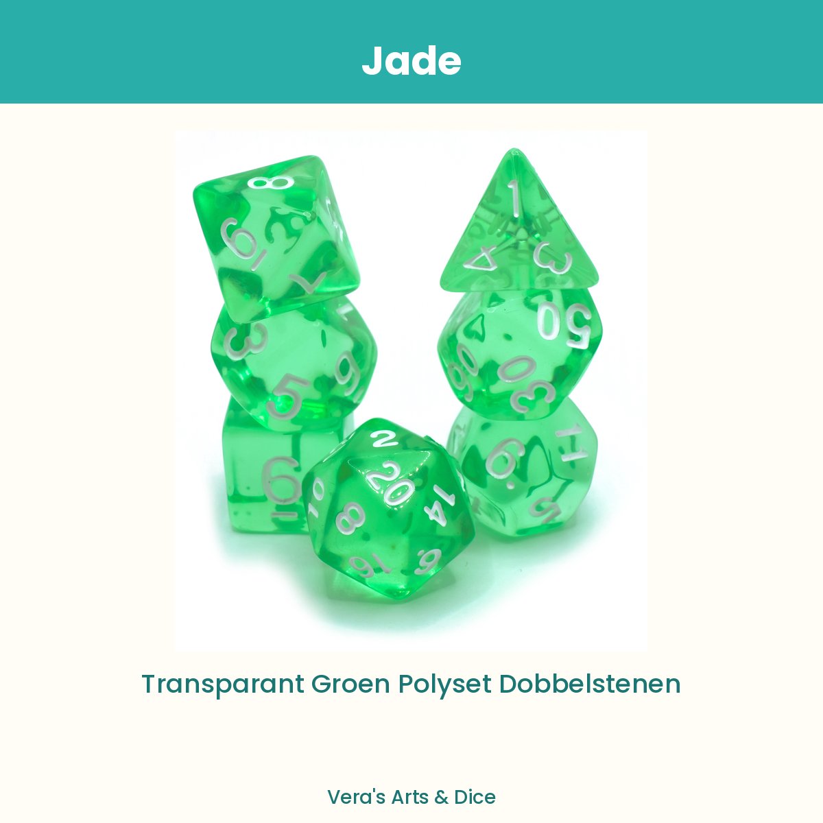 Jade - Vera's Arts & Dice - Dobbelstenen Set - 7-delig - Groen Wit - D&D RPG
