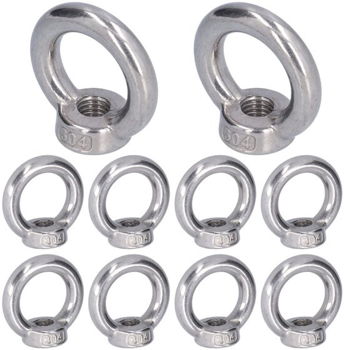 Hijsoogmoer Roestvrij Staal - 10 Stuks - Schroefdraadmoer - Ringvorm - Technische Kranen - Hooggepolijst - Oogmoer