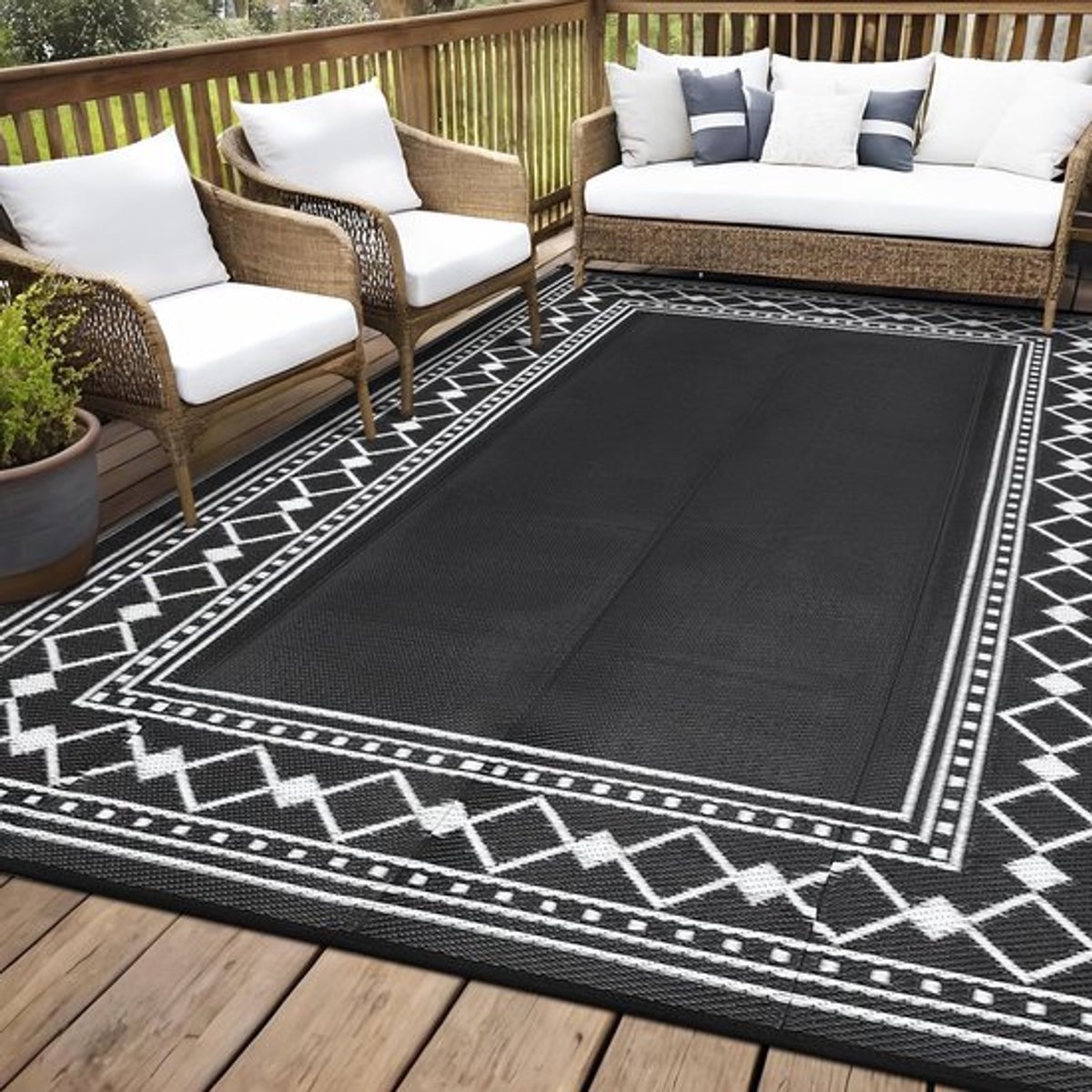 SnelShoppen - Grote Waterdichte Plastic Stro Rug voor Buiten, Reversible Modern Geometrisch Design, Perfect voor Tuin, Patio, Balkon, Campings en Zwem