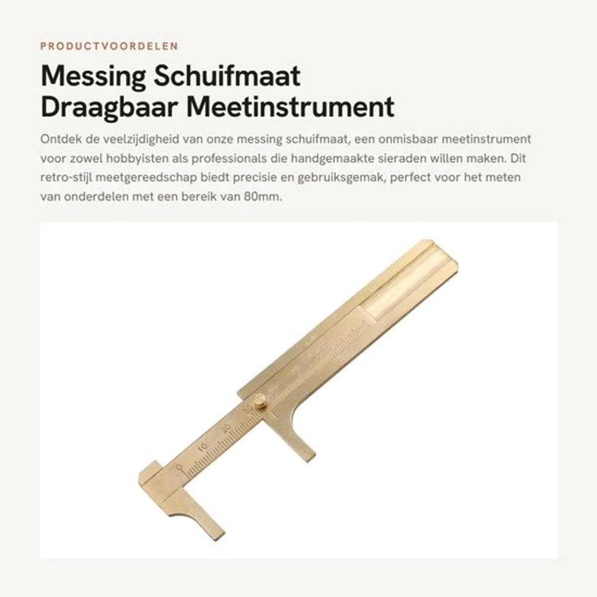 Schuifmaat Retrostijl - Draagbaar Meetinstrument - Nauwkeurige Metingen - Lichtgewicht - Messing - Handig voor Sieradenmaken - Meetlat