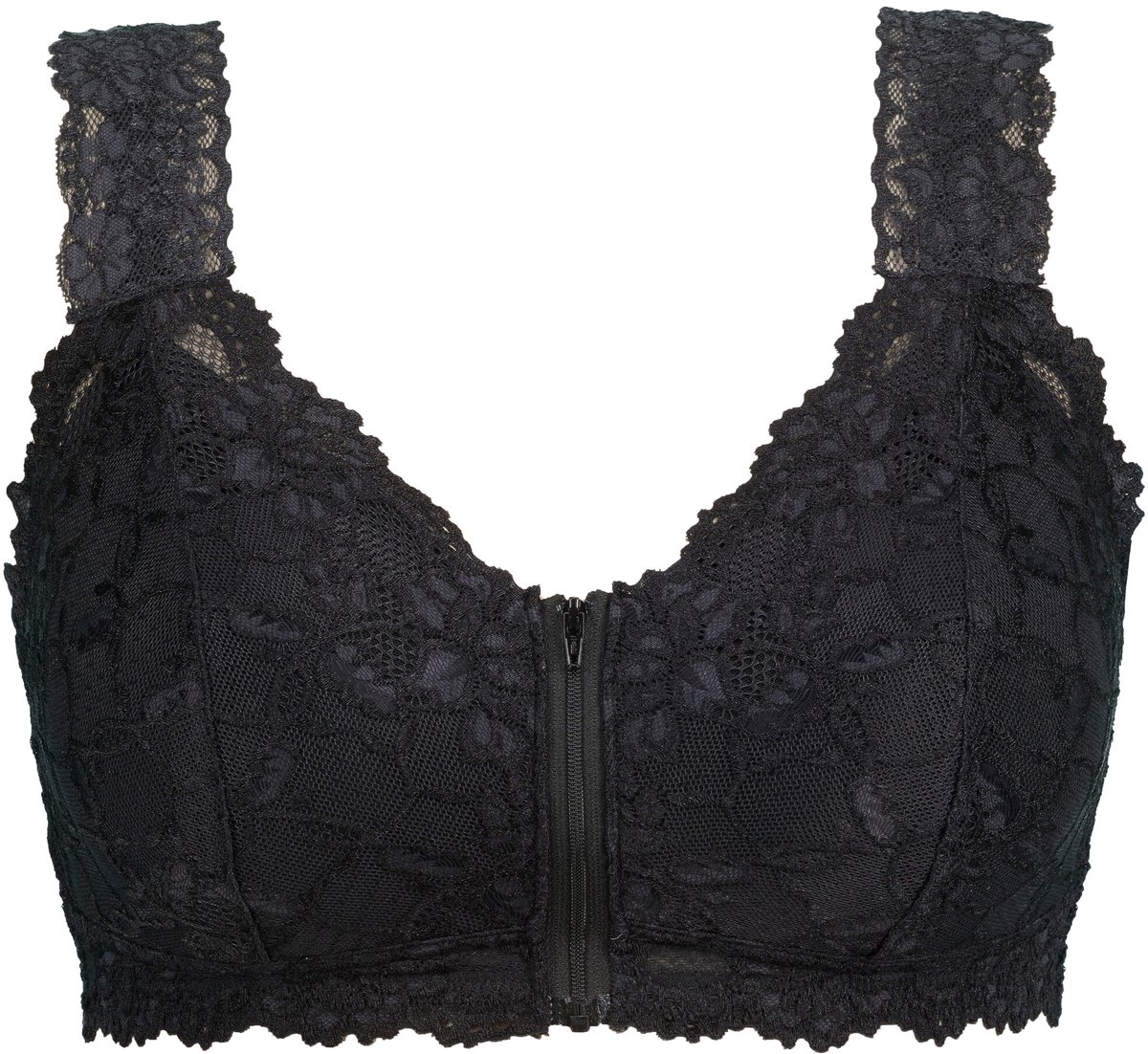 Ulla Popken - Dames - Bralette kant rits geen beugel - Zwart - Maat 95B