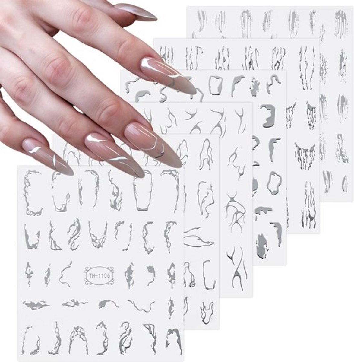 6 Vellen Marmeren Lijn Nail Art Stickers - Zelfklevende Nagel Decoratie Accessoires
