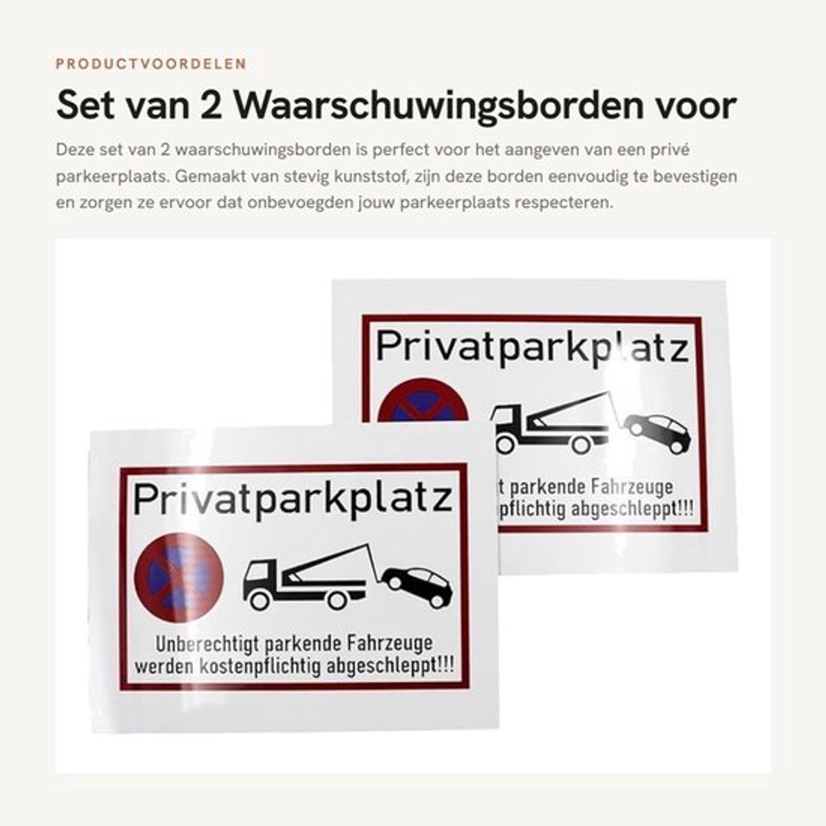 Waarschuwingsbord Privé Parkeerplaats - 2 Stuks - Kunststof - 15 x 20 cm - Flexibel - Duidelijk Leesbaar - Parkeerbord