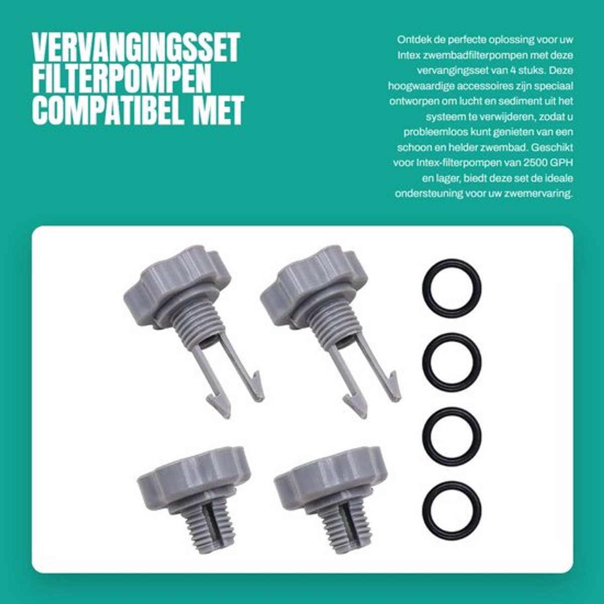 Vervangingsset voor Intex Filterpompen - Vervangende Accessoires - Ontluchtingskleppen/Sedimentontlastkleppen - O-ringen - ABS Materiaal - 4 Stuks - Filterpompaccessoires