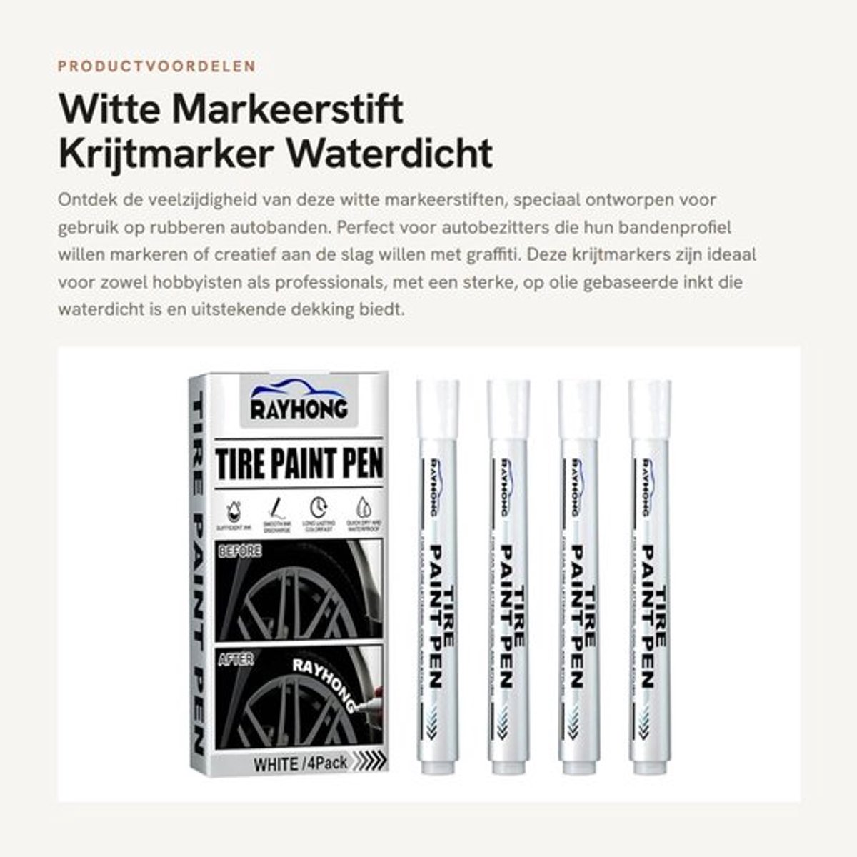 Markeerstift 4-pack - Waterdichte Krijtmarker - Bandenverf Marker - Oliegebaseerde Inkt - Vervagingsbestendig - 6 ml Inktinhoud - Verfpen