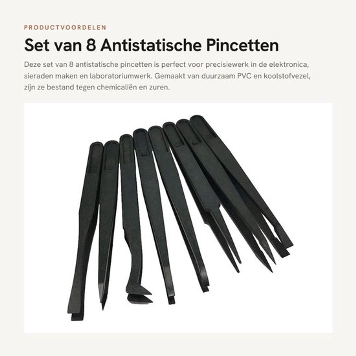 Set van 8 Antistatische Pincetten voor Elektronica en Sieraden