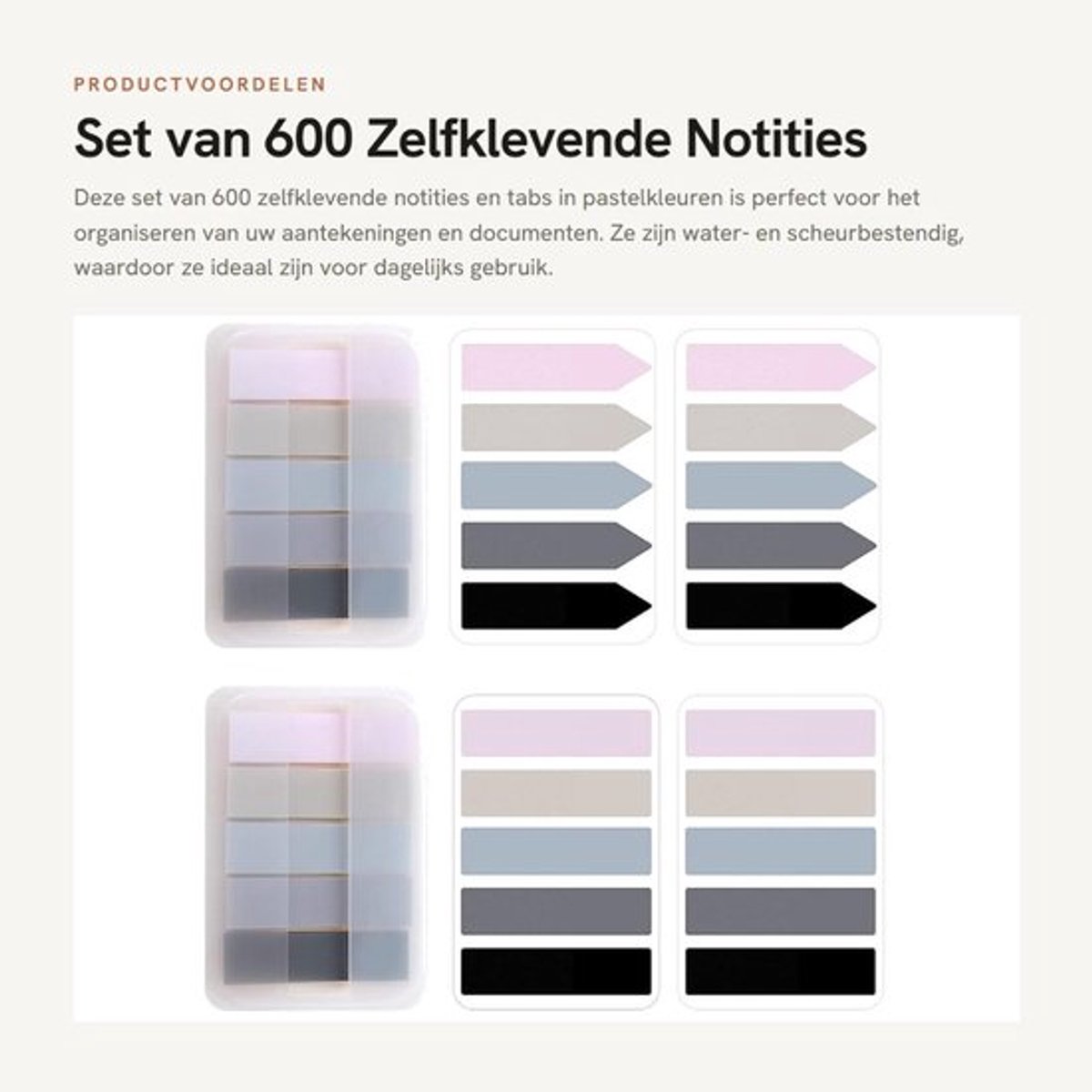 Zelfklevende Notities 600 Stuks - Transparante Bladwijzers - Aantekeningstabs - Water- en Scheurbestendig - Morandi Kleur - Verwijderbaar