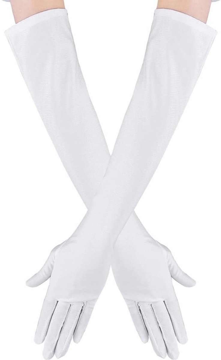 Bruidshandschoenen Lange Satijnen Vingerhandschoenen - Elastisch - Voor Opera/Dansen/Feesten - Wit - M - Elegant Design - Avondhandschoenen
