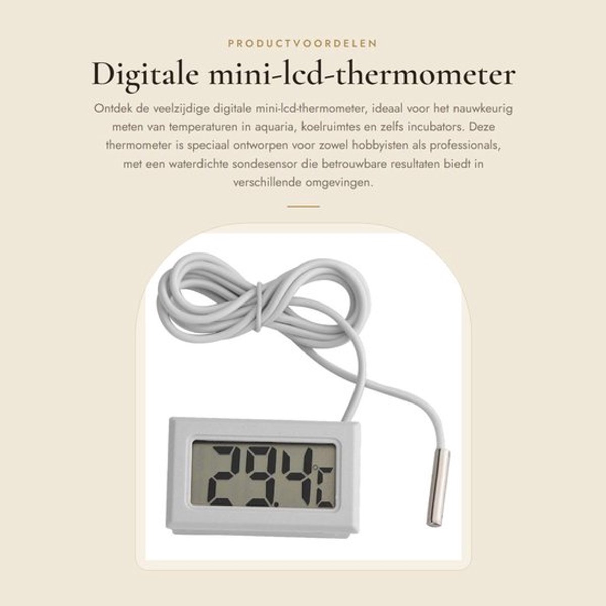 Digitale mini-lcd-thermometer - Temperatuurmonitor - Waterdicht - Wit - Aquariumthermometer - Geschikt voor koelruimtes - Vistank