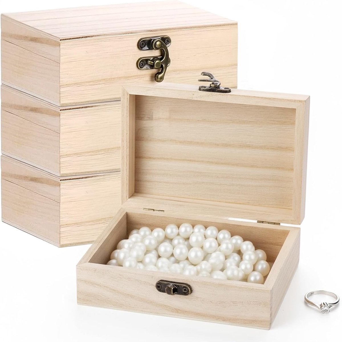 Houten dozen met deksel 15 x 10 x 5 cm - kleine herinneringsdozen, decoratie en opbergoplossingen voor creatief gebruik