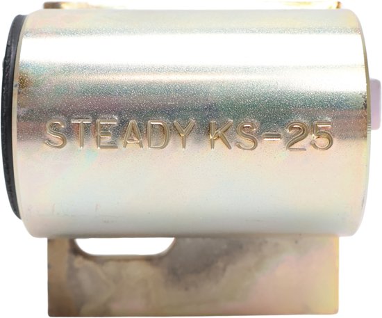 Zij-aanzicht van een koppelingsslot met 'STEADY KS-25' erop.