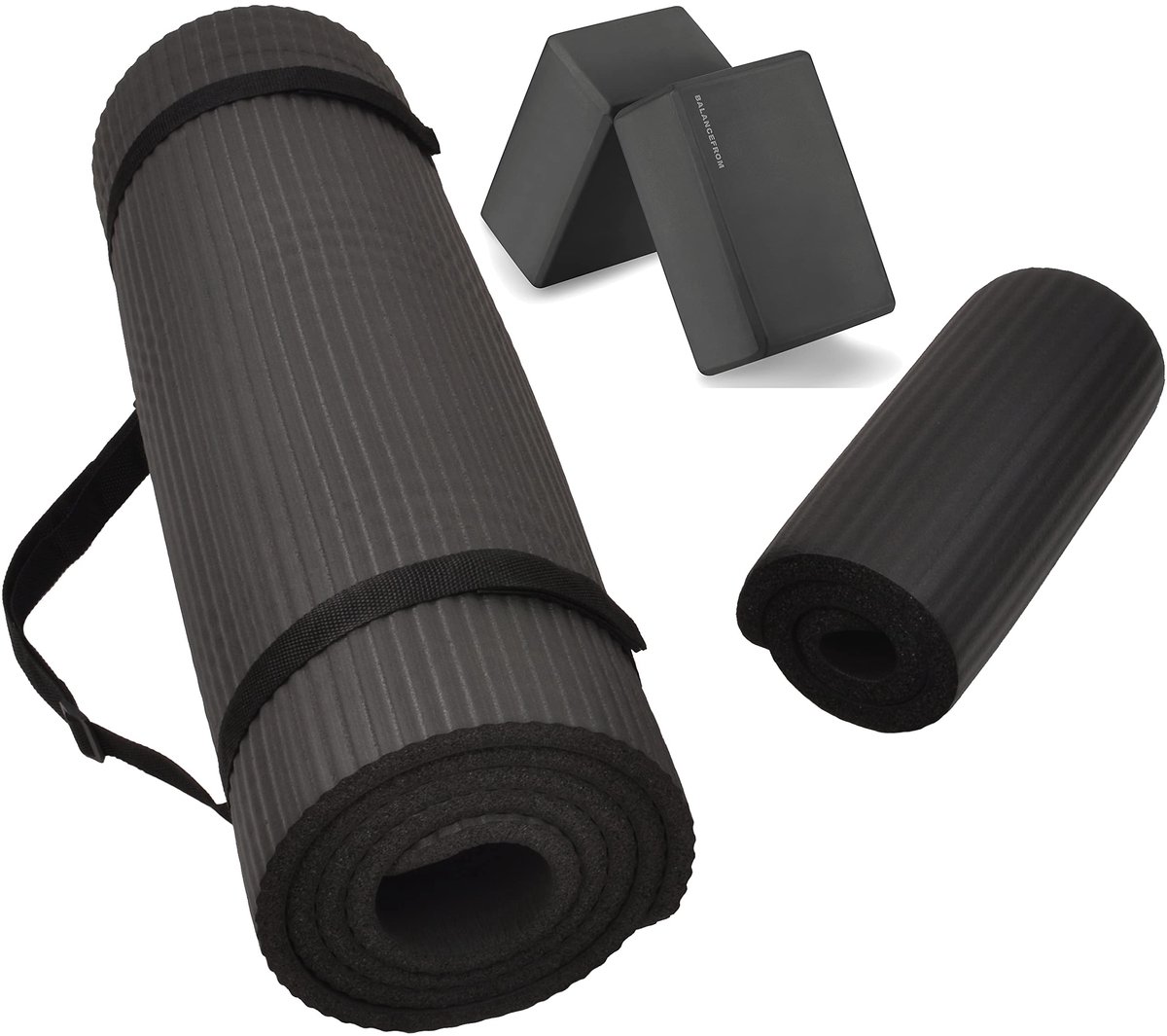 SnelShoppen - GoYoga+ Anti-Scheur Yogamat 1/2-Inch Extra Dikkere Hoge Dichtheid met Kniebeschermer en Draagriem voor Thuis, Gym en Buiten