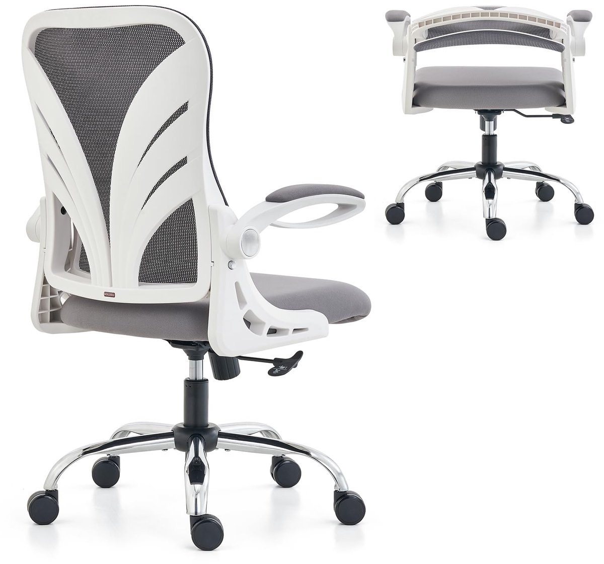 SnelShoppen - Ergonomische Bureaustoel met Opvouwbare Rugleuning, Computerstoel met Opklapbare Armleuningen, Mesh Lendensteun, Kantelfunctie, Grote Ho