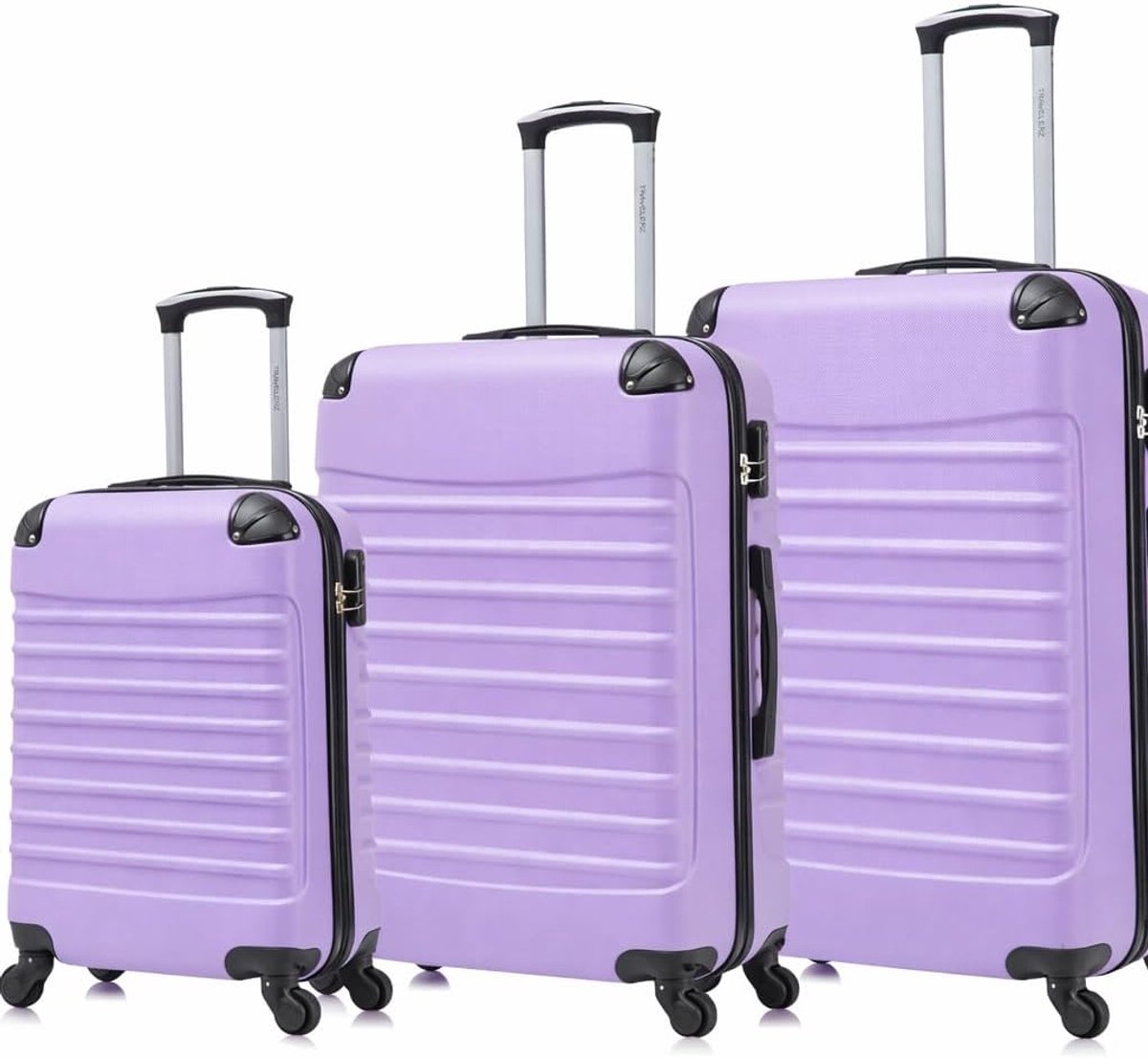 SnelShoppen - Travelerz Rome Kofferset 3-Delig - Licht Paars - Harde Reiskoffers Set voor Handbagage (39L), Medium (69L) en Large (95L) - Duurzaam ABS