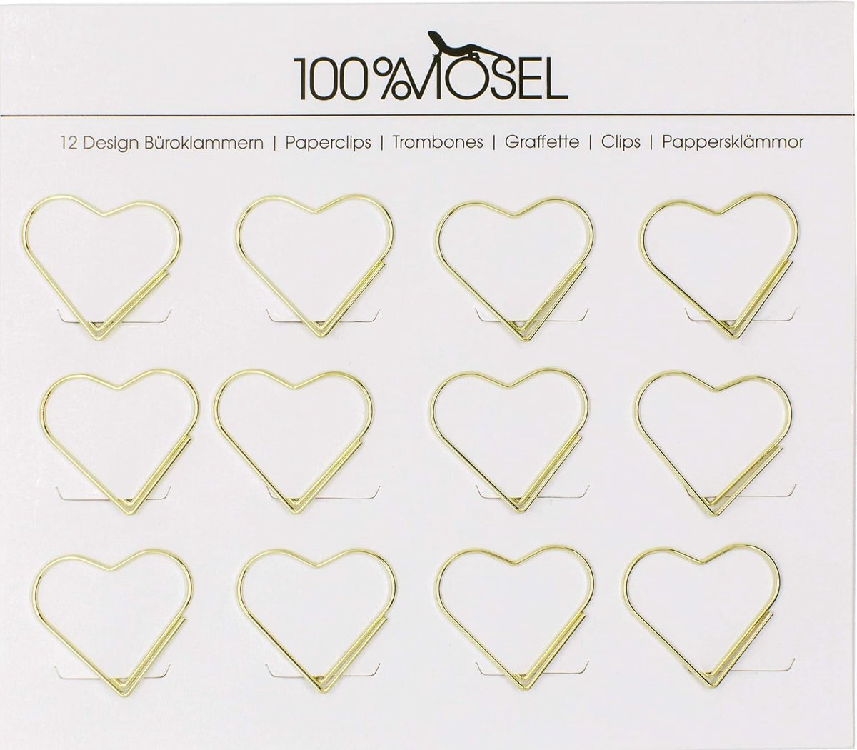 100% Mosel paperclips, goud, 12 stuks, in hartvorm (3 x 2,7 cm) - ShopVlot