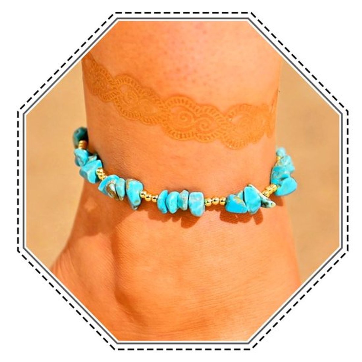 Boho Enkelkettingen - Verstelbare en stijlvolle enkelbandjes - turkoois - Prachtige kralen - Perfect voor strand en feesten - Geschikt voor vrouwen.
