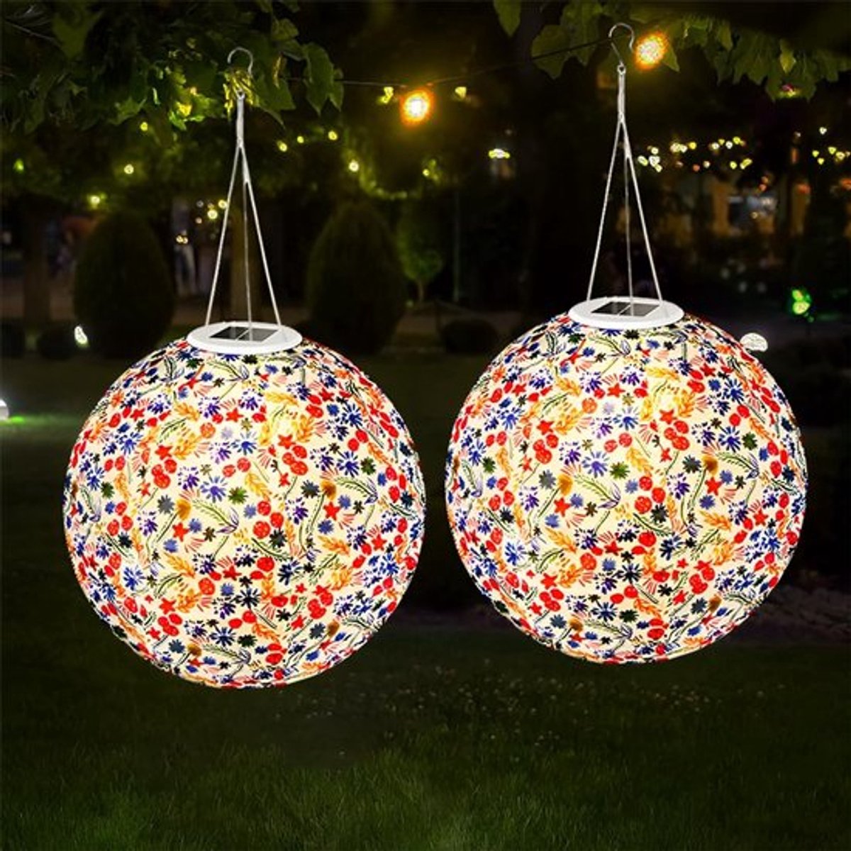 NAVESO Lantaarn op zonne-energie, voor buiten, 2 stuks, 30 cm, retro lantaarn op zonne-energie voor de tuin, nylon, solarverlichting voor buiten, weerbestendig, voor gazon, decoratie