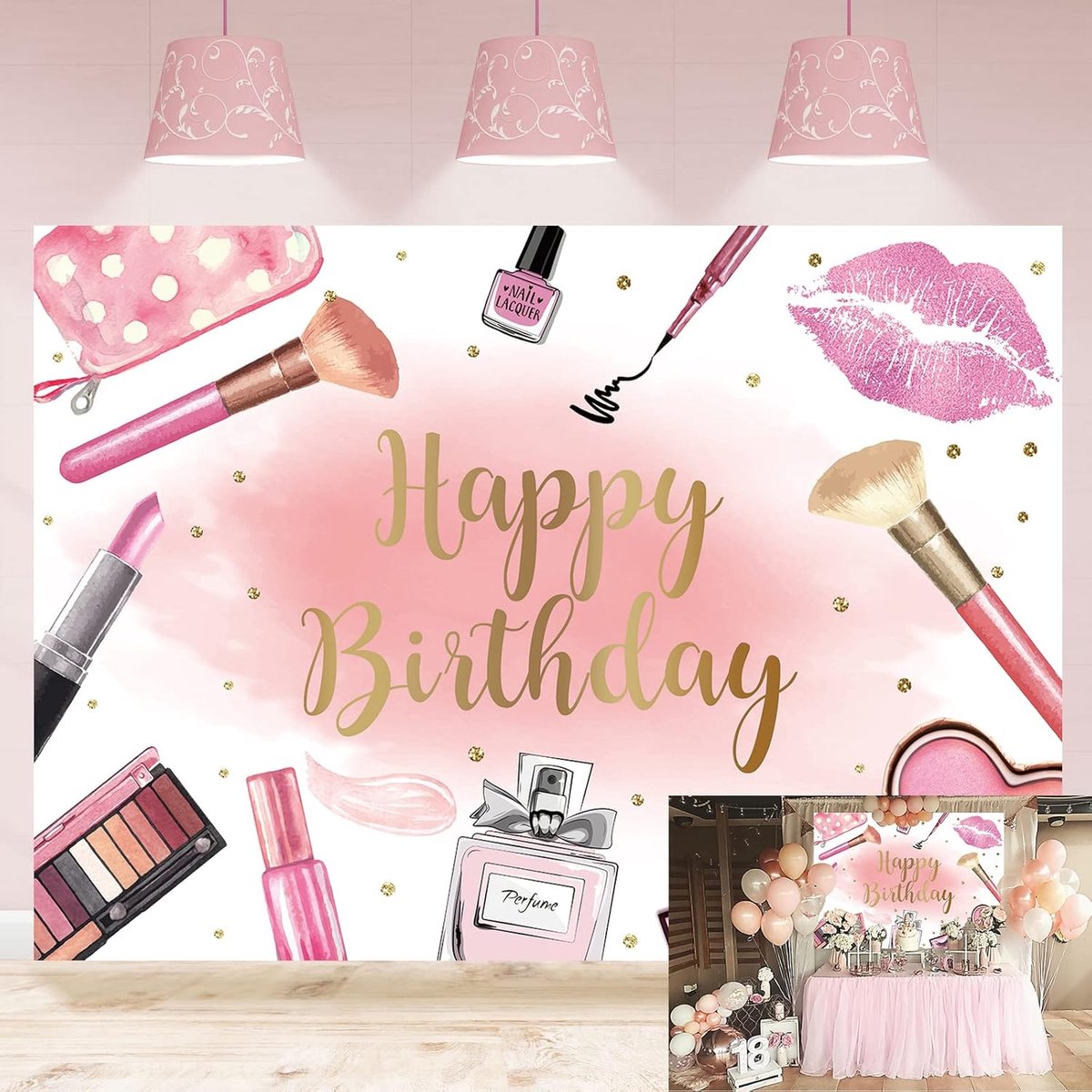 SnelShoppen - Spa Party Achtergrond Roze - Make-up Salon Thema Fotografie Achtergrond voor Verjaardagsfeest - 207 x 159 cm - Perfect voor Spa Party De