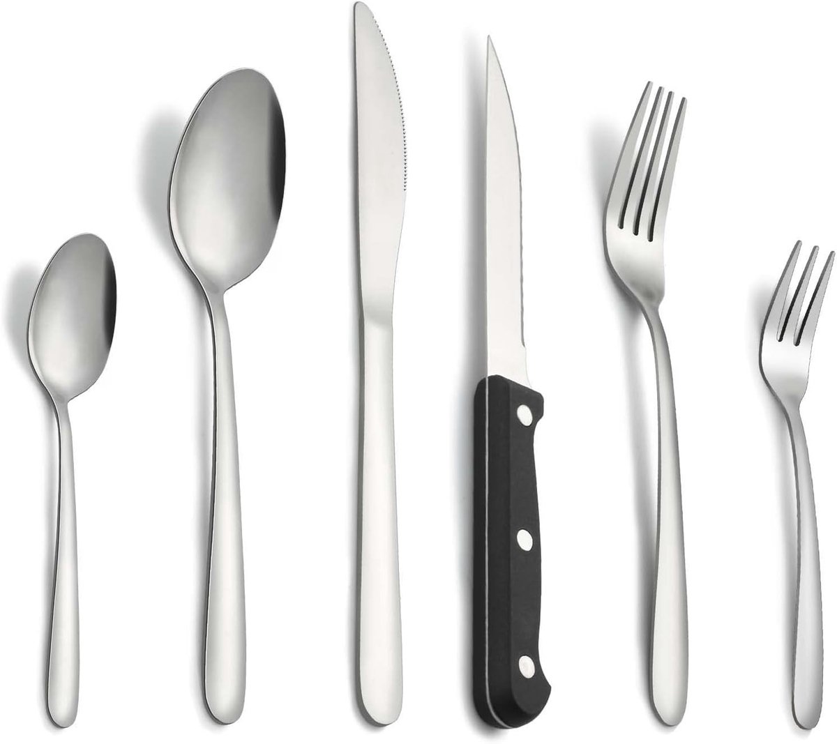SnelShoppen - 36-Delig Bestekset met Steakmessen voor 6 Personen, Voedselveilige RVS Bestek, Inclusief Lepels, Messen, Vorken en Steakmessen, Ideaal v