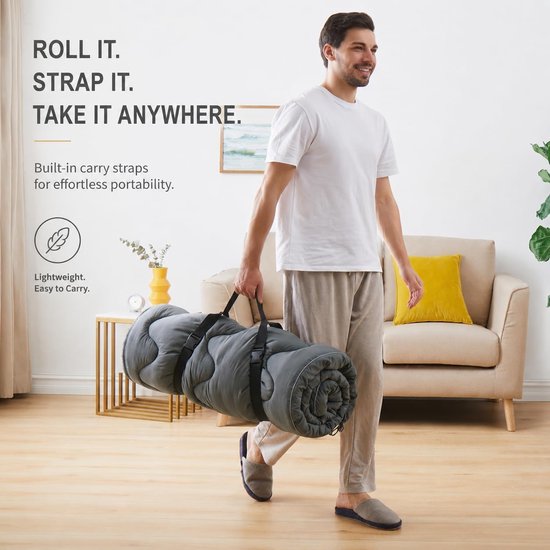ONF3 - Dikke slaapmat - Campingmatras - Gewatteerd comfort - 190 x 75 cm - Draagbaar en lichtgewicht - Perfect voor kamperen - Grijs van Merkloos — afbeelding 4