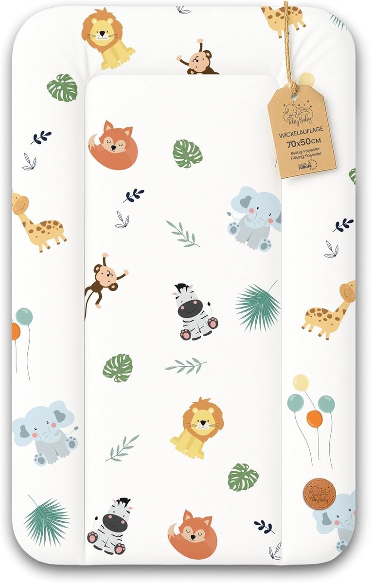 SnelShoppen - Afwasbare Luiermat 70 x 50 cm, Waterdichte Aankleedmat voor Aankleedtafel, Aankleedcommode of Wasmachine, Öko-Tex, Safari