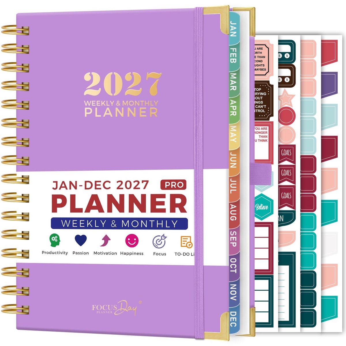SnelShoppen - Dagboek 2027 A5 Spiraalgebonden Planner met Week- en Maandoverzicht, Inclusief Liniaal en 4 Plannerstickers voor Organisatie en Producti