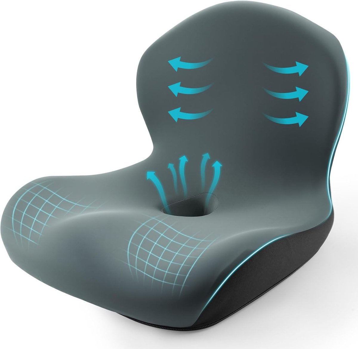 Geheugenfoam rug- en zitkussen met lendensteun, L-vormig design voor verlichting van rug- en staartbeenpijn, antislip onderkant