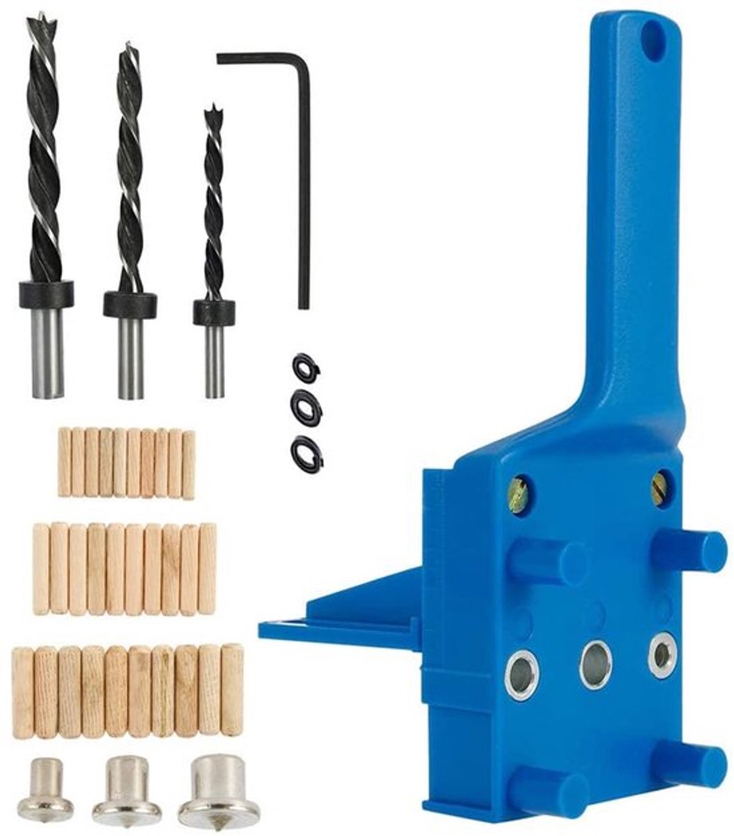 Houtbewerking pluggen jig set - Handbediend gereedschap - Blauw - Voor 6/8/10 mm pluggen - Geschikt voor elektrische gereedschappen - Hou...
