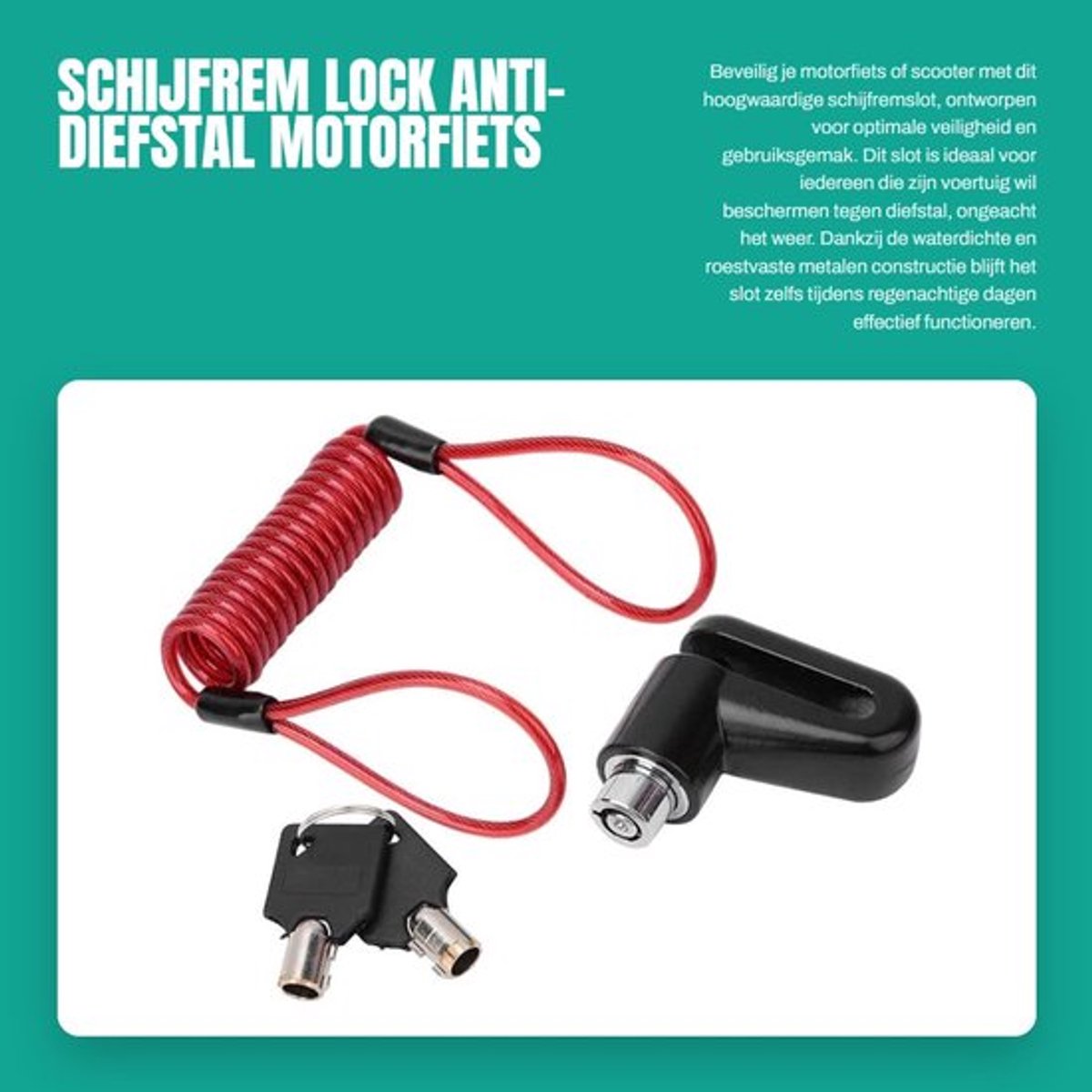 Schijfremslot met Alarm - Waterdicht - Roestvast - Anti-diefstal - Hoogwaardig Metaal - Opvallende Kleur - Remslot