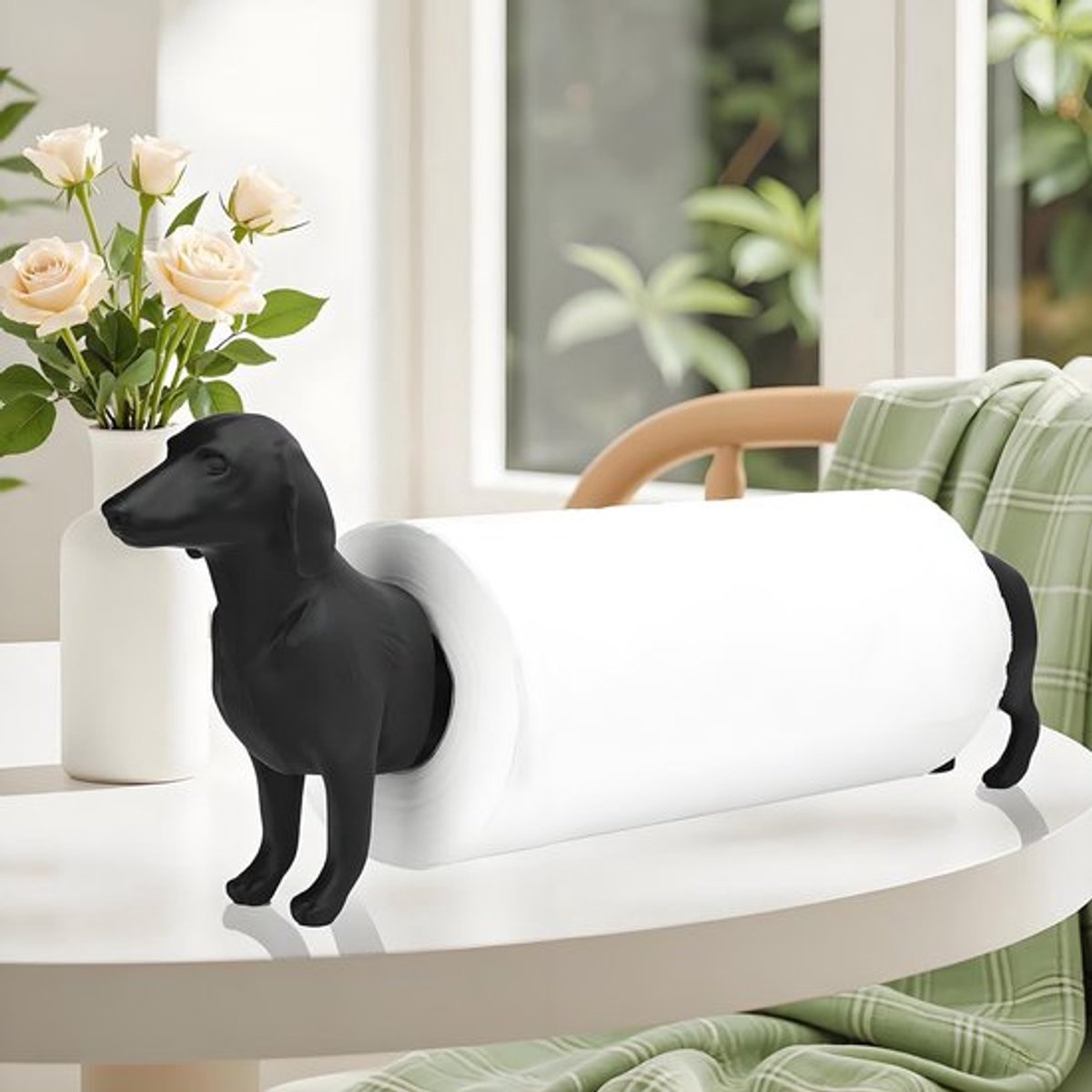 Toiletpapierhouder Decoratief - Hondenvorm - 3D-print - Robuust Materiaal - Vintage Elegant - Stabiliteit met Verzwaarde Basis - Handdoekhouder