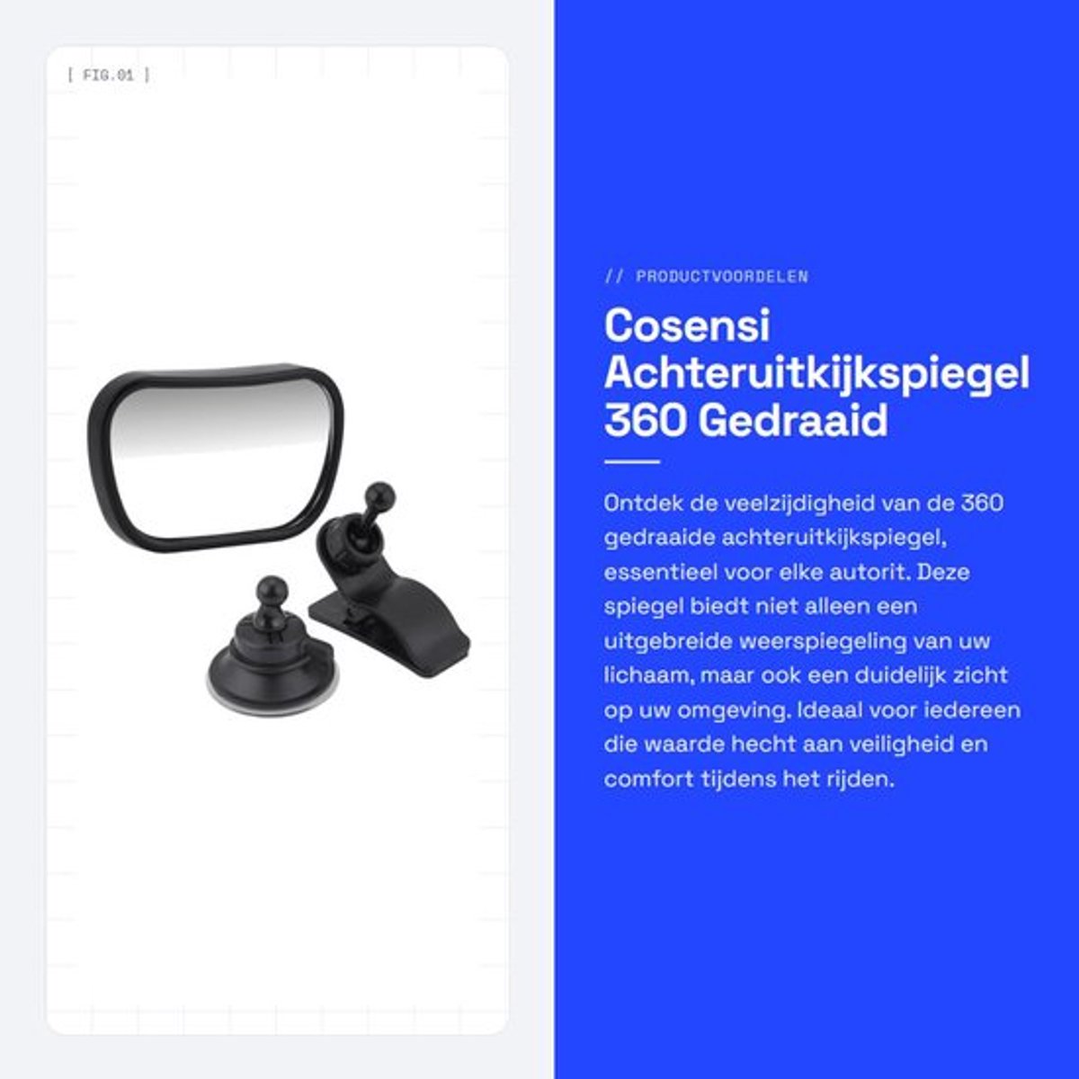 Achteruitkijkspiegel 360° Gedraaid - Duidelijke Weerspiegeling - Compatibel met Diverse Auto's - Hoogwaardige Beeldkwaliteit - Verhoogd Comfort - Groot Spiegelformaat - Autospiegel