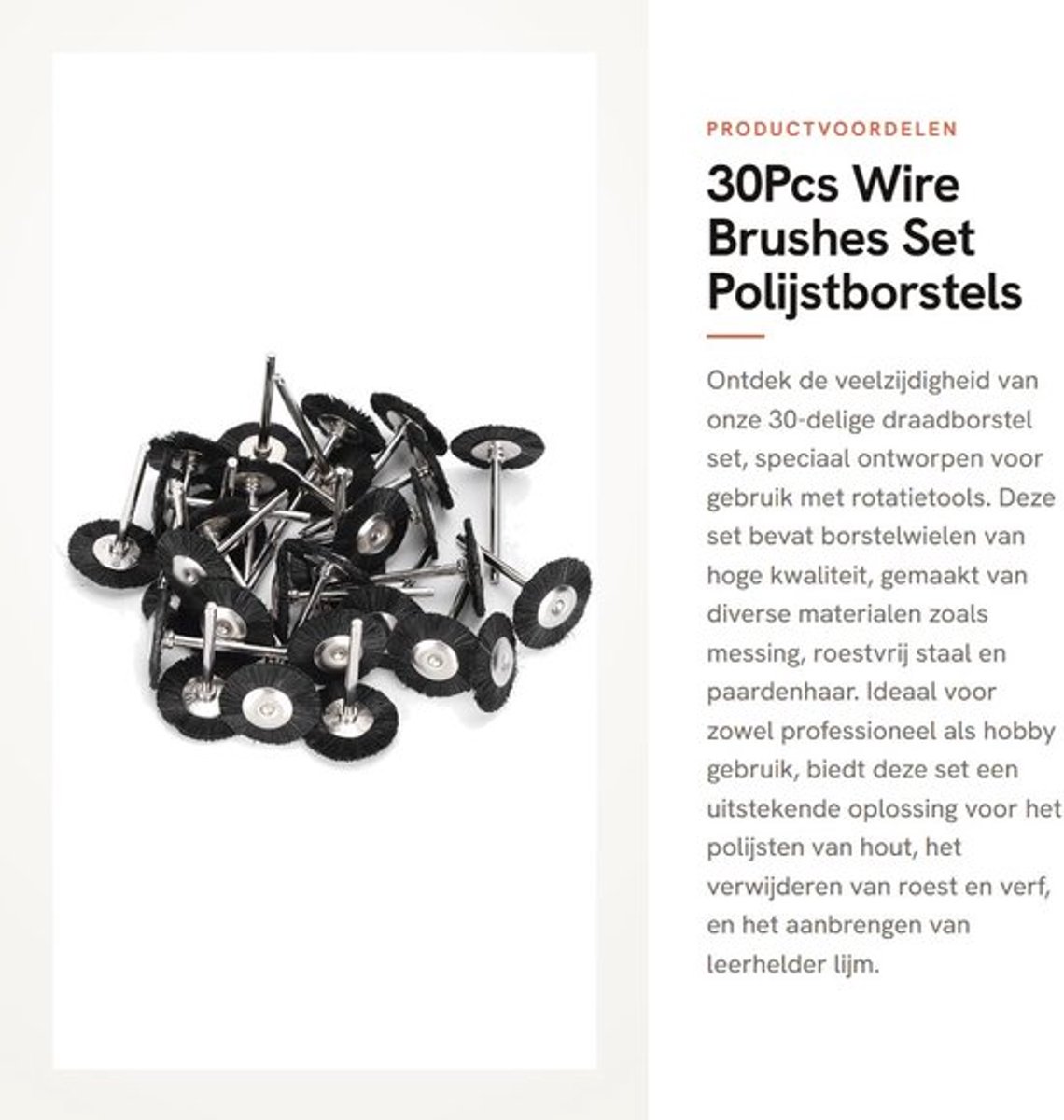 Draadborstel Set 30 Stuks - Borstelset Boormachine - Borstelstrip - Roestvrij Staal - Messing - Geschikt voor Houten Polijsten