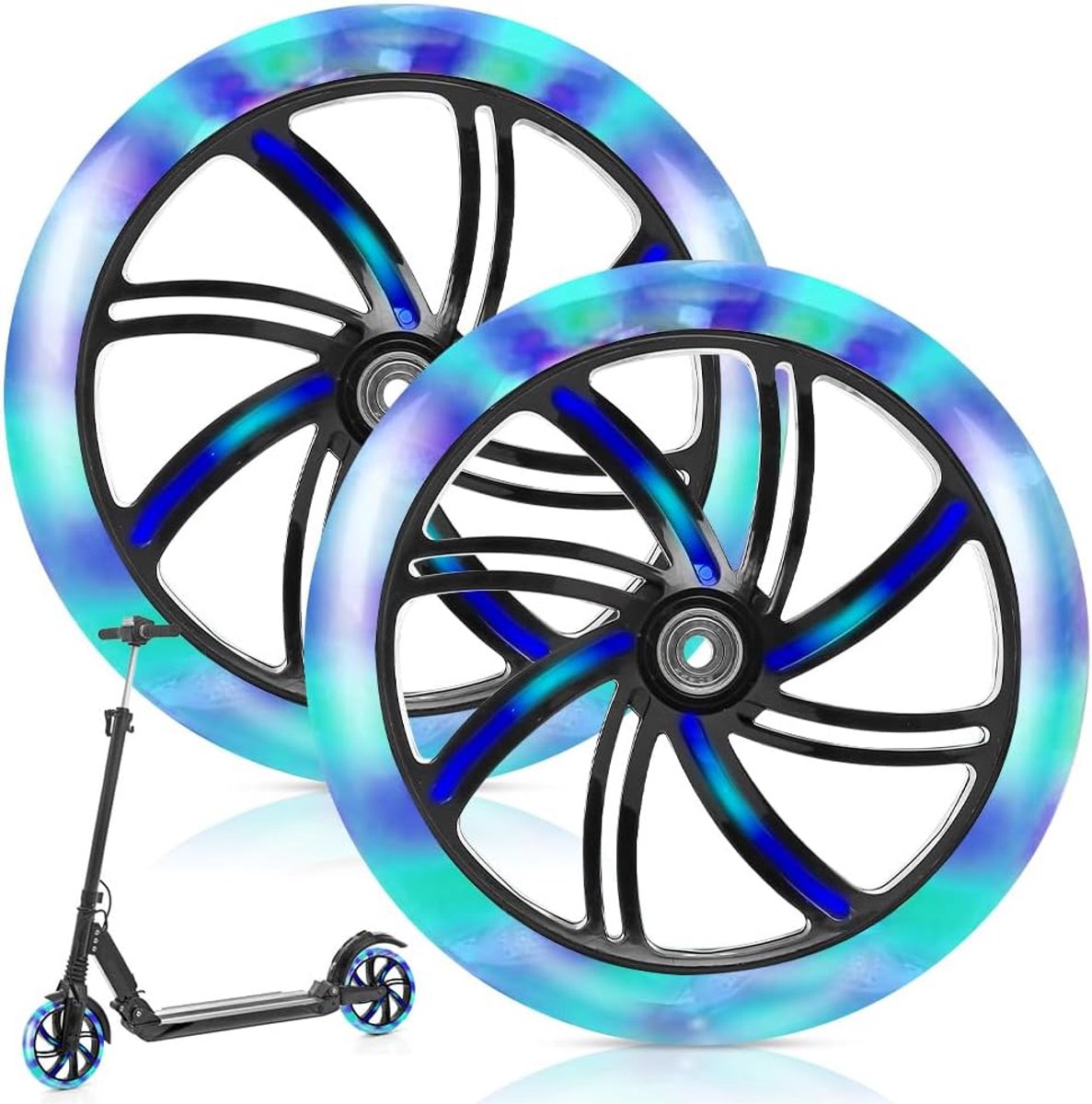 SnelShoppen - 2 Stuks 200 mm Scooter Wielen, Non-Slip Luminous Tyres, Robuuste Vervangingen voor Kickscooter, Geschikt voor Tricks en Lange Rit