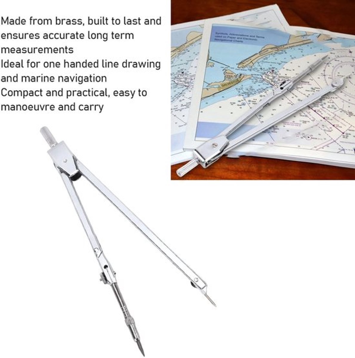 Navigatiedivider Hoogwaardige Roestvrij Stalen Tool - Marine Chart Divider - Enkele Hand Divider - Tekeninghulpmiddel - Geschikt voor Yachts - Ergonomisch Ontwerp - Tekenhulpmiddel