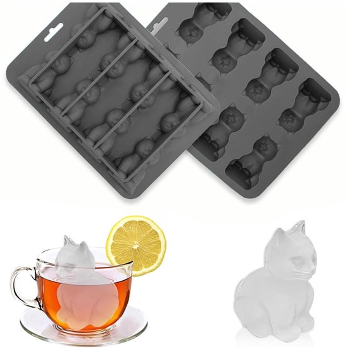 Siliconen ijsblokjesvorm voor katten, 6-voudige ijsblokjesvorm, schattige 3D-ijsblokjesvormen, herbruikbare ijsblokjeshouder, kattenijsblokjesvorm, BPA-vrij, voor cocktail, sap, koffie, ijsbolvorm