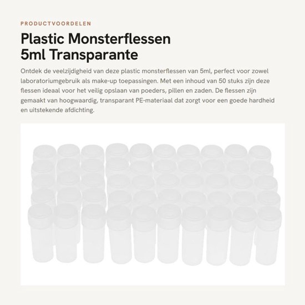 Monsterfles 5ml - 50 Stuks - Transparant PE Materiaal - Hoge Dichtheid Opslagcontainer - Schoon en Veilig - Goede Afdichting - Opslagfles
