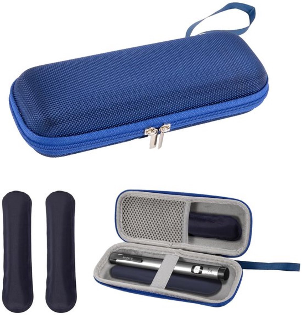 Insuline Koeltas met 2 Koelaccu's - Diabetes Tas - Medicinale Koeler - Geïsoleerde Tas - Veilig en Koud - Donkerblauw - Diabetici Tas