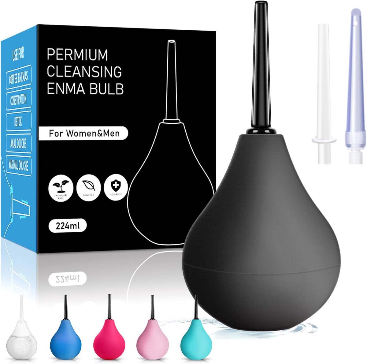 SnelShoppen - Enema voor Darmreiniging 224ML - Butt Shower Irrigator voor Veilig & Comfortabel Gebruik - Intieme Douche voor Mannen & Vrouwen (Zwart)