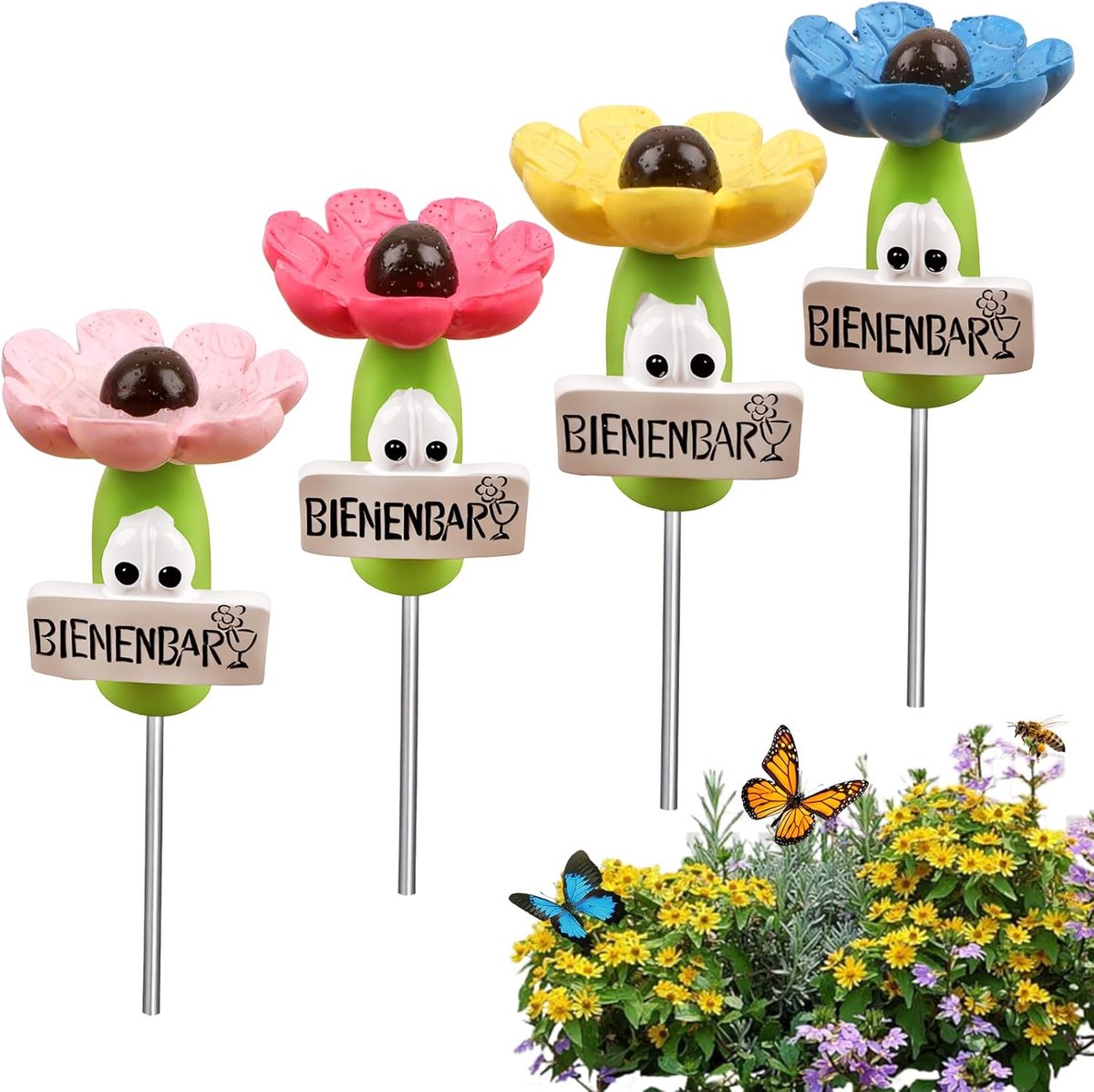 SnelShoppen - 4 Stuks Bijen Drinkbakken Tuin Insecten Drinkstations Ceramische Drinkbakken voor Tuin, Balkon, Vogels en Insecten - Roze/Rood/Blauw/Gee