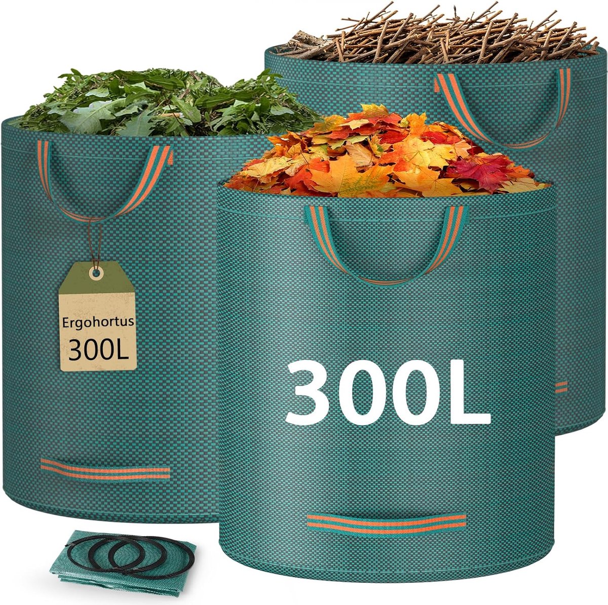 SnelShoppen - Heavy Duty Tuinafvalzakken 300L x 3 Herbruikbare Tuinzakken met Handgrepen - Waterdichte Opvouwbare Vuilniszakken voor Bladeren, Tuinafv
