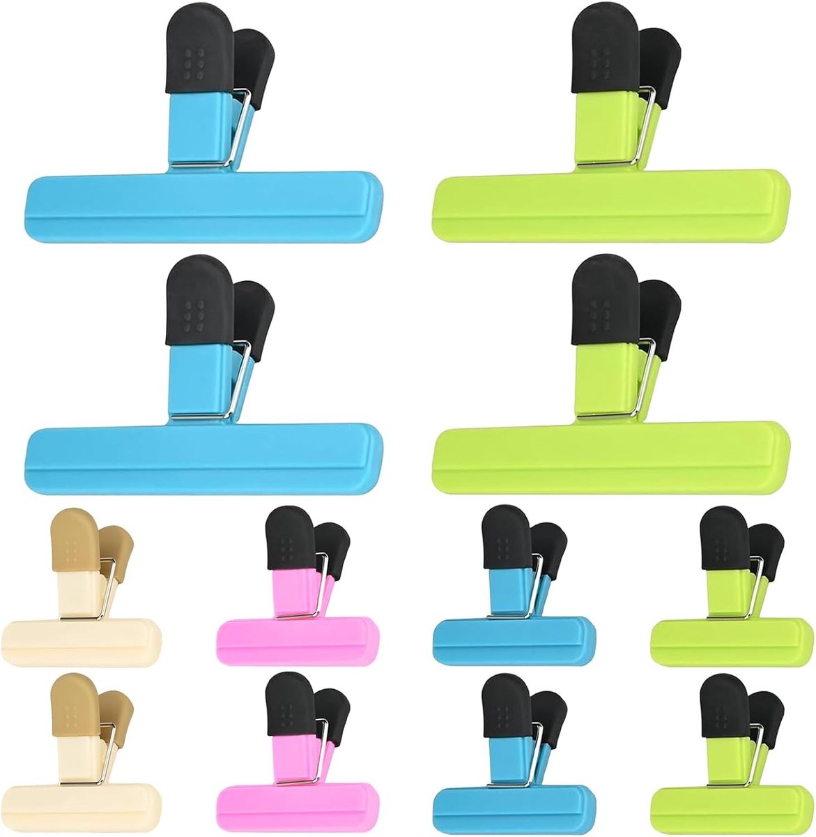 Herbruikbare Multicolor Seal Clips - 12 Stuks Bag Clips voor Voedselopslag, Snacks, Koffie, Keuken en Camping, 4 Kleuren en 2 Maten