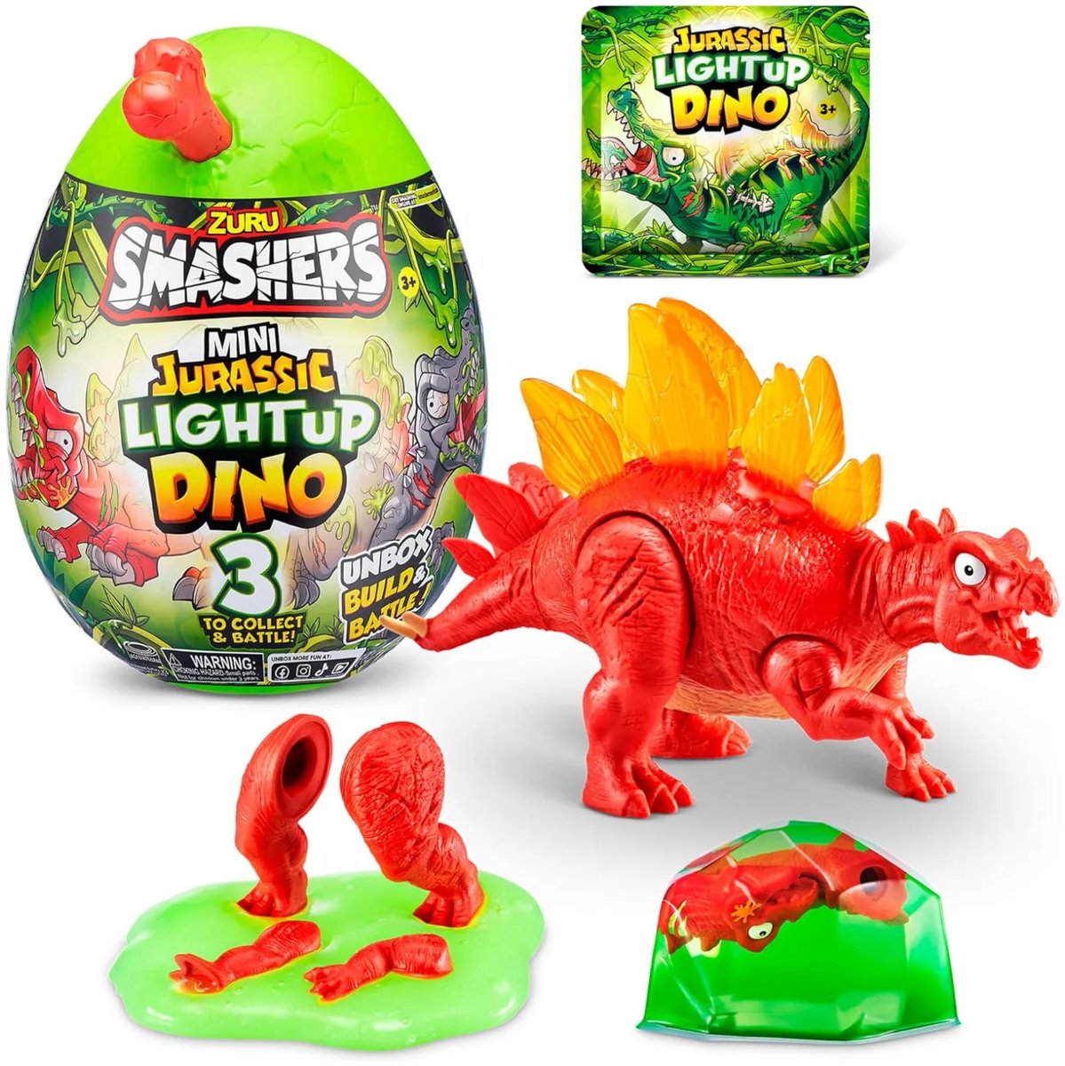 Zuru Smashers Mini Jurassic Light Up - Met 3 verassingen - Surprise Ei - Actiefiguur - Dinosaurus