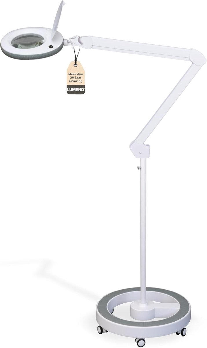 SnelShoppen - Lumeno LED Loeplamp 7215GR - 127 mm Glazen Lens - Werklamp en Cosmeticalamp - 5 Dioptrie - Grijs met Rolstatief - Ideaal voor Cosmetica,