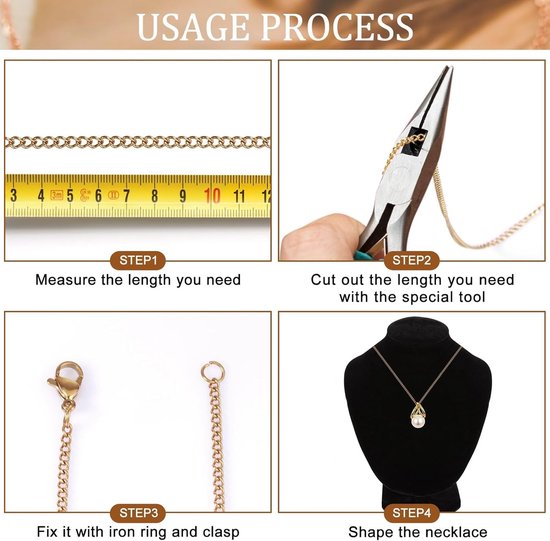 5 meter goudkleurige ketting van roestvrij staal met 10 karabijnsluitingen en 20 splitringen voor DIY sieraden maken, ambachten en charms — afbeelding 3