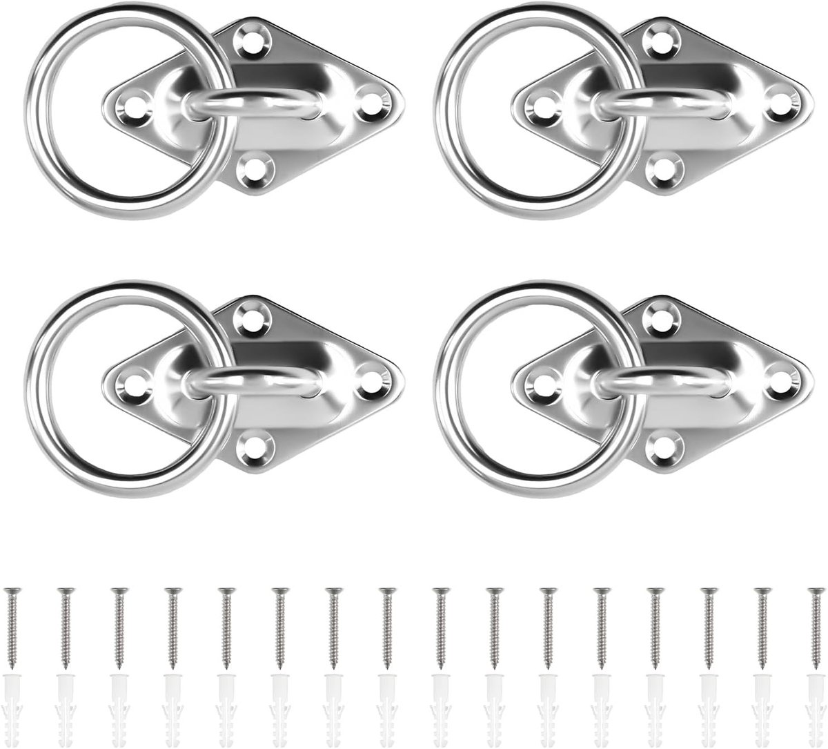 Set van 4 oogplaten met ooglet, 304 roestvrij staal verbindingsringen, 5 mm dik, ideaal voor het bevestigen van touwen in stal of yogaruimte