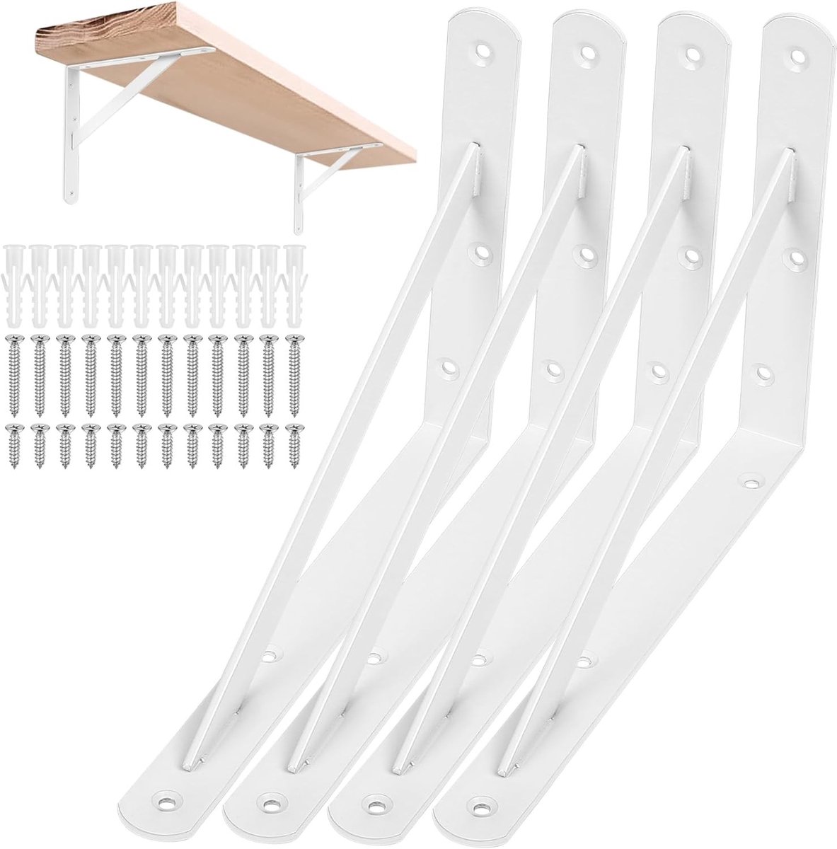 Set van 4 Hoeksteunen voor Planken, Wandmontage, 90 Graden Steun, Metaal, Zware Kwaliteit, Ideaal voor Opbergruimte en Organisatie, 200 x 150 x 25 mm