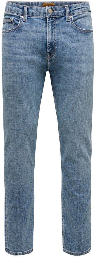 Blauwe denim jeans met rechte pijpen en een gemiddelde taille.
