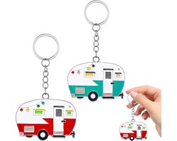 Retro Camping Car Sleutelhangers Set van 2, Perfecte Accessoires voor Caravanliefhebbers, Ideaal Cadeau voor RV Reizen en Kampeerders